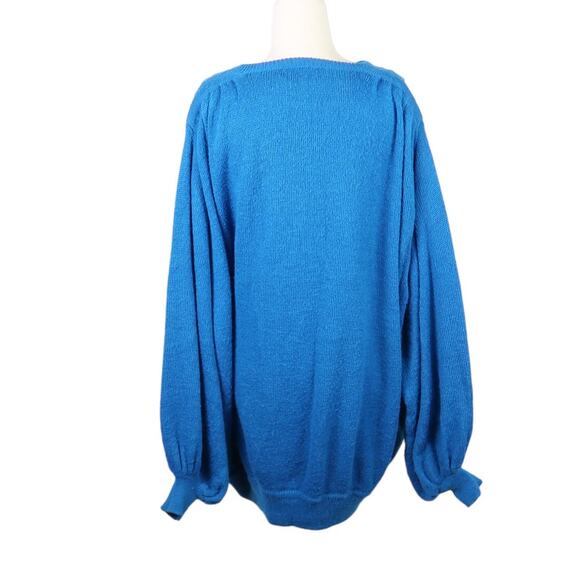 Vintage 80s Lady Lilly Cerulian Blue wool knit dolman sleeve sweater 24 - Picture 5 of 8